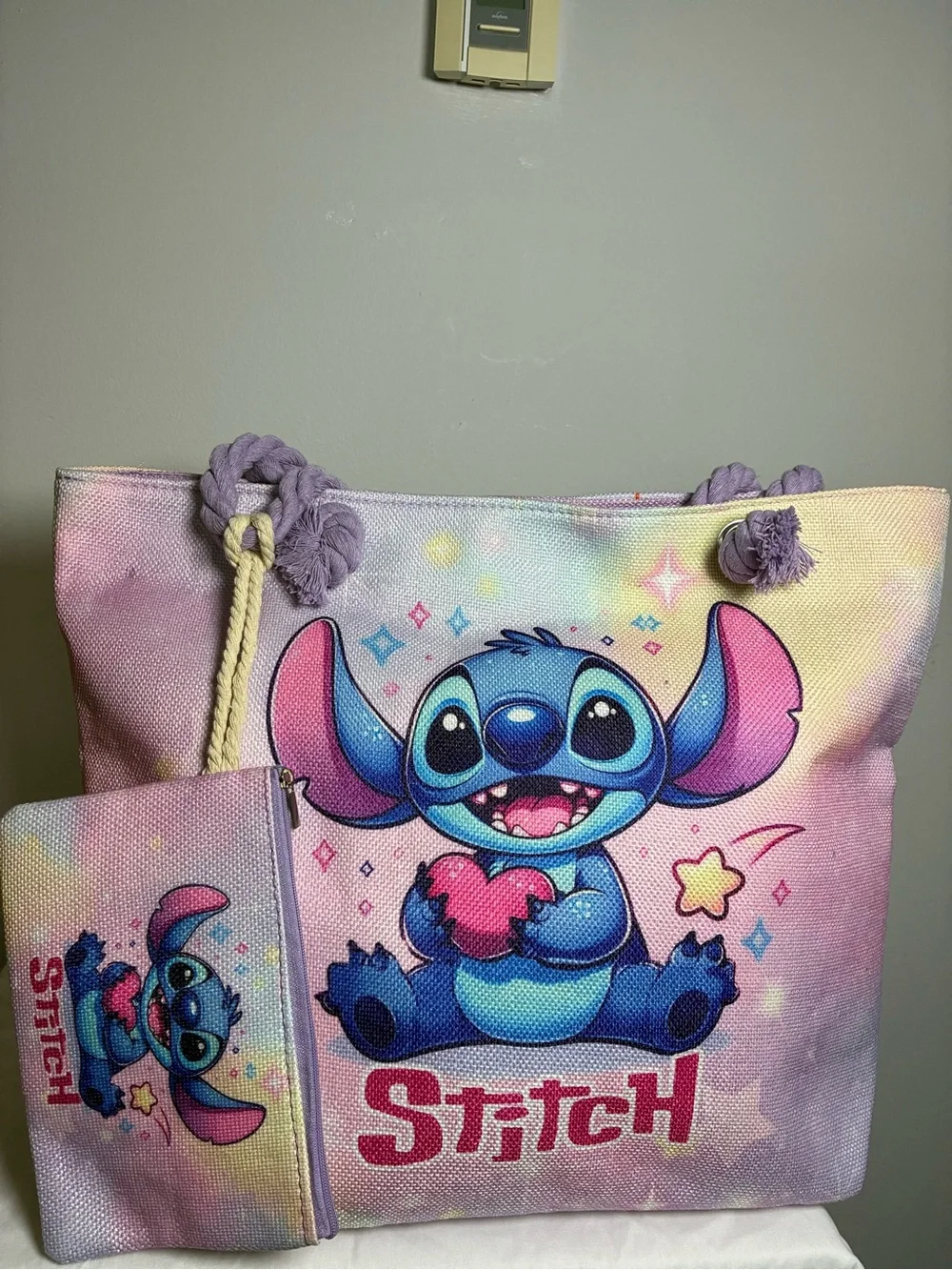 Disney Kids Tote Bag with Stitch in Pastel Purple and Blue